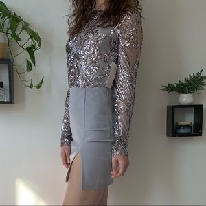 Tobi gray, sequin, long sleeve party dress